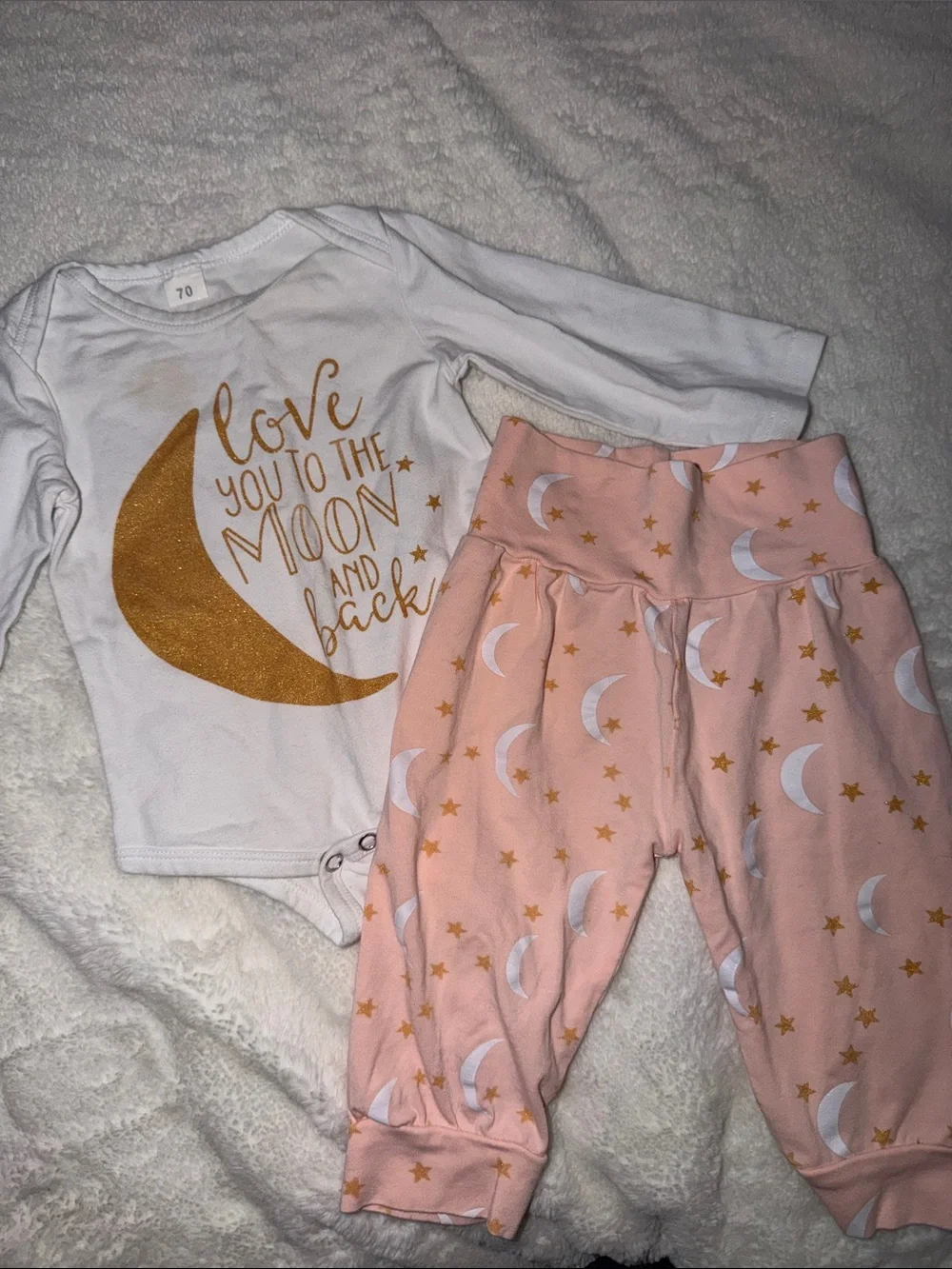 Baby Two-Piece Moon Set - White Top & Pink Pants